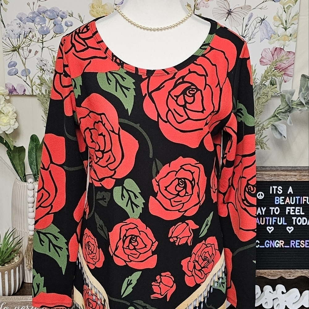 LuLuRoe Womens Size Large Long Sleeve Debbie Style Dress With Rose Pattern - Picture 7 of 15